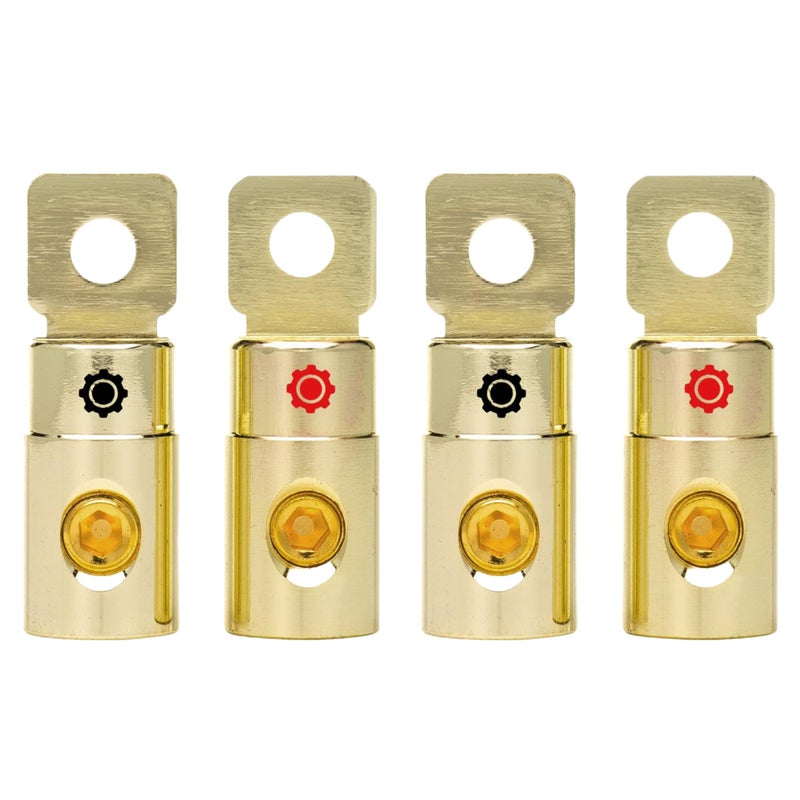 InstallGear 1/0 AWG Gauge Gold Ring Set Screw Battery Ring Terminals - 1/0 Gauge Wire Connector - 1/0 Ring Terminal (4 Pack) - Image 1
